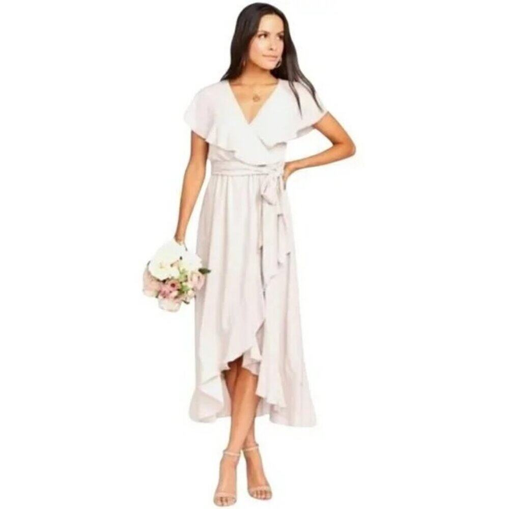 Show Me Your Mumu Jess Ruffle Midi Dress Dusty Blush Pink Polyester Size M